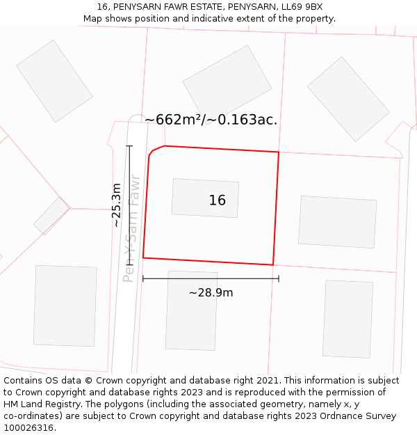 16, PENYSARN FAWR ESTATE, PENYSARN, LL69 9BX: Plot and title map