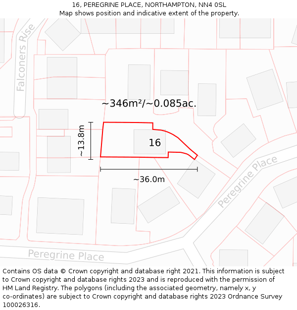 16, PEREGRINE PLACE, NORTHAMPTON, NN4 0SL: Plot and title map