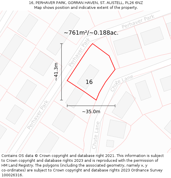 16, PERHAVER PARK, GORRAN HAVEN, ST. AUSTELL, PL26 6NZ: Plot and title map