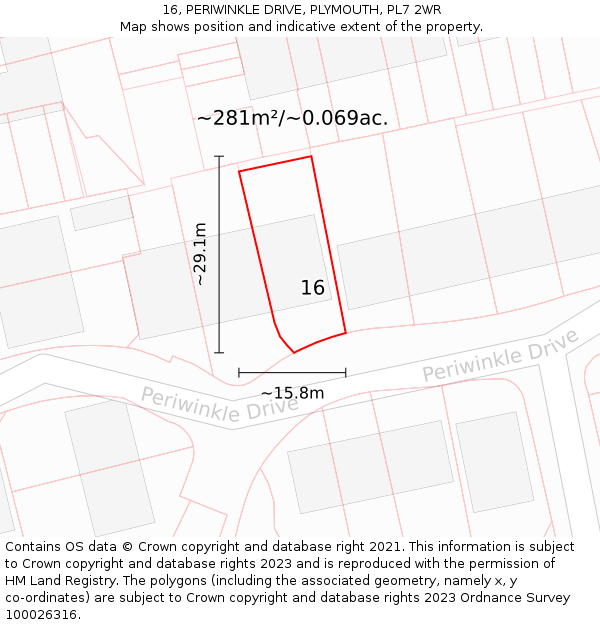 16, PERIWINKLE DRIVE, PLYMOUTH, PL7 2WR: Plot and title map