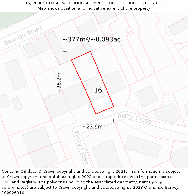 16, PERRY CLOSE, WOODHOUSE EAVES, LOUGHBOROUGH, LE12 8SB: Plot and title map