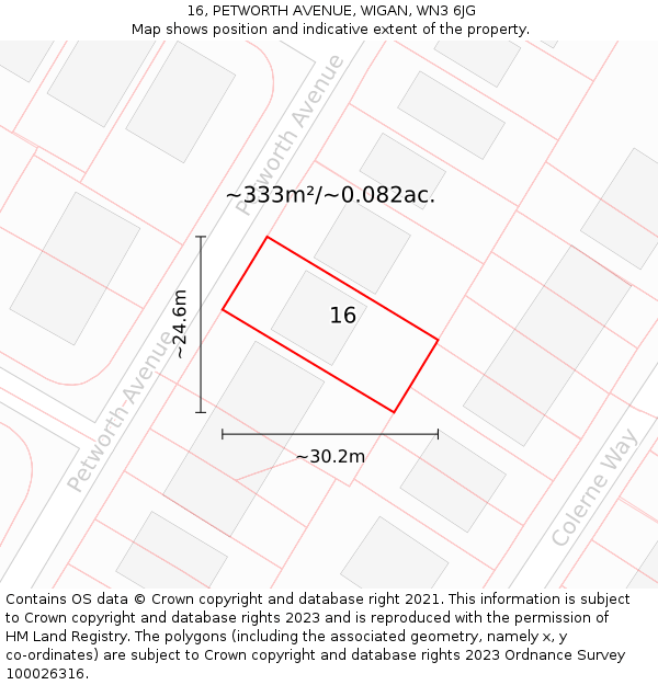 16, PETWORTH AVENUE, WIGAN, WN3 6JG: Plot and title map