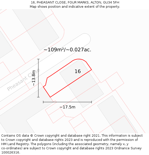 16, PHEASANT CLOSE, FOUR MARKS, ALTON, GU34 5FH: Plot and title map