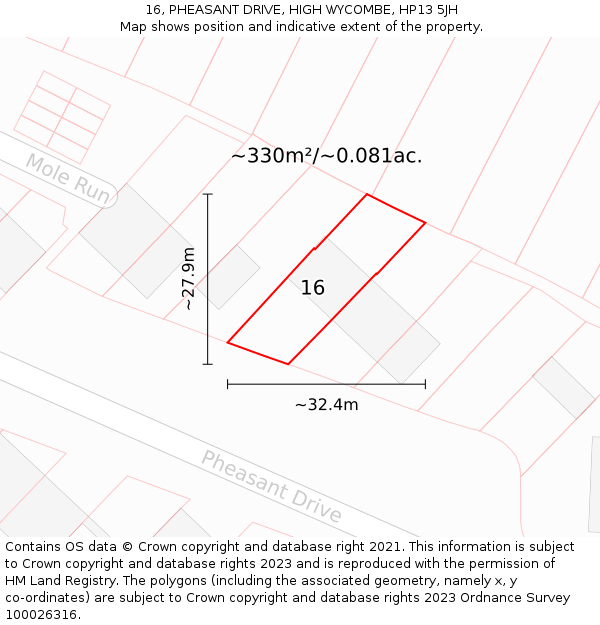 16, PHEASANT DRIVE, HIGH WYCOMBE, HP13 5JH: Plot and title map