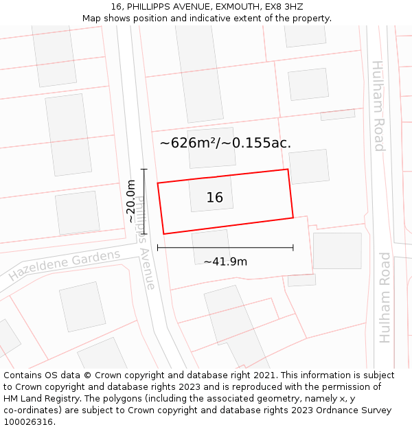 16, PHILLIPPS AVENUE, EXMOUTH, EX8 3HZ: Plot and title map