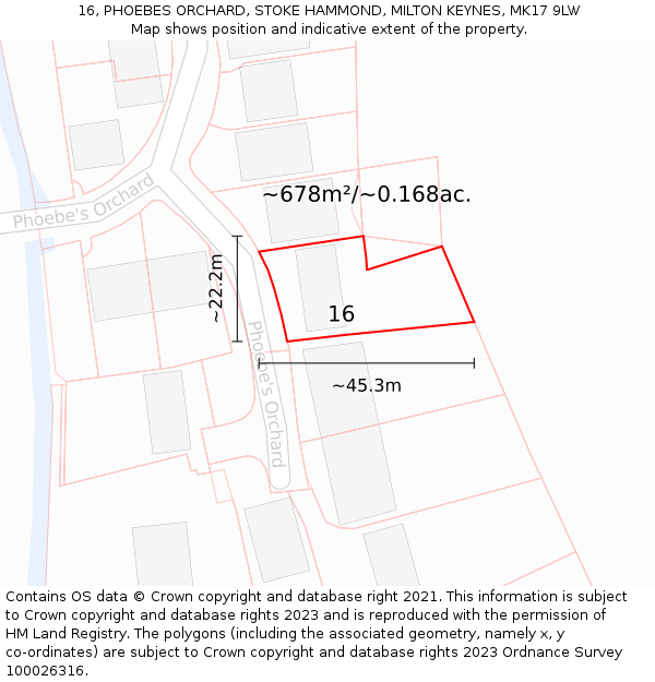 16, PHOEBES ORCHARD, STOKE HAMMOND, MILTON KEYNES, MK17 9LW: Plot and title map