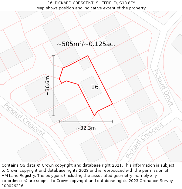 16, PICKARD CRESCENT, SHEFFIELD, S13 8EY: Plot and title map