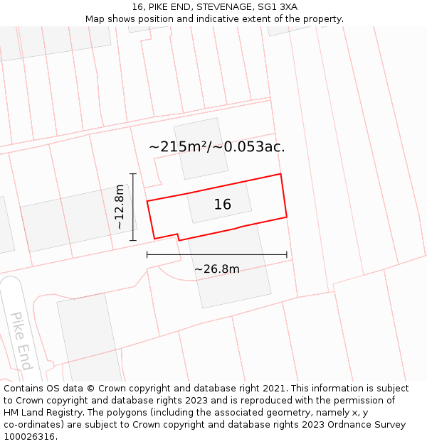 16, PIKE END, STEVENAGE, SG1 3XA: Plot and title map