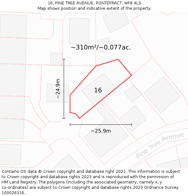 16, PINE TREE AVENUE, PONTEFRACT, WF8 4LS: Plot and title map