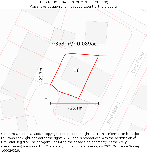 16, PINEHOLT GATE, GLOUCESTER, GL3 3SQ: Plot and title map