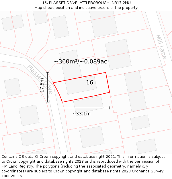 16, PLASSET DRIVE, ATTLEBOROUGH, NR17 2NU: Plot and title map