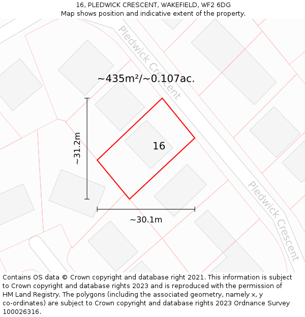 16, PLEDWICK CRESCENT, WAKEFIELD, WF2 6DG: Plot and title map