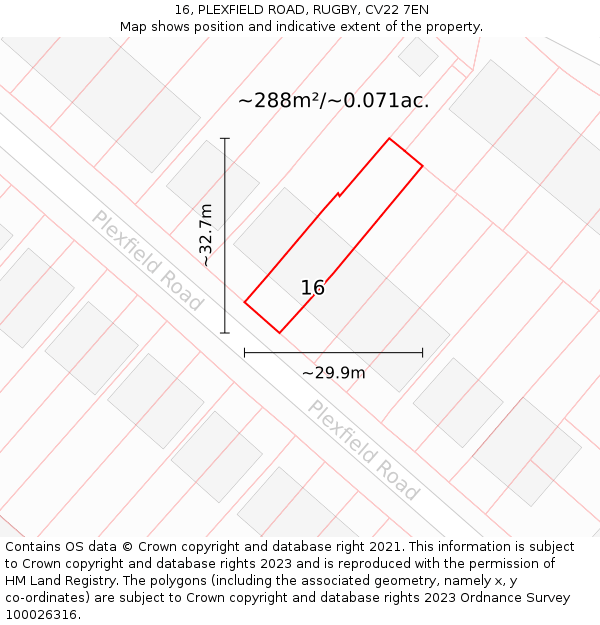 16, PLEXFIELD ROAD, RUGBY, CV22 7EN: Plot and title map