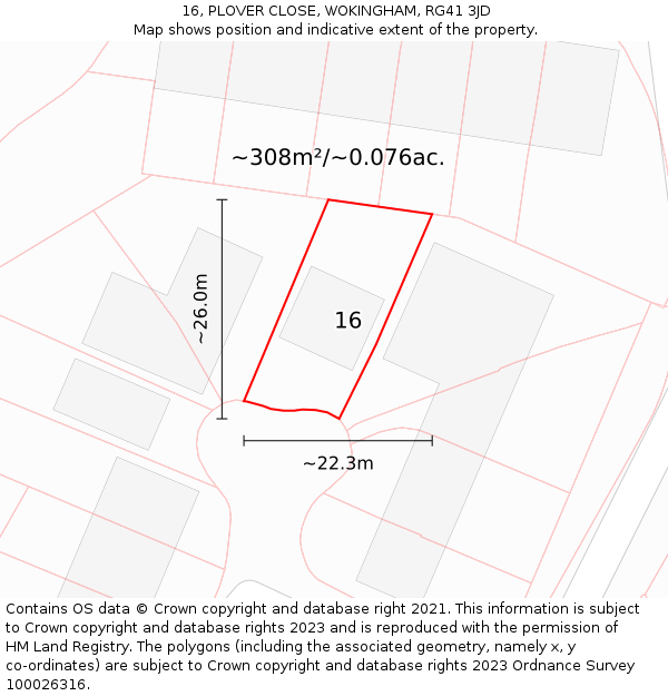 16, PLOVER CLOSE, WOKINGHAM, RG41 3JD: Plot and title map