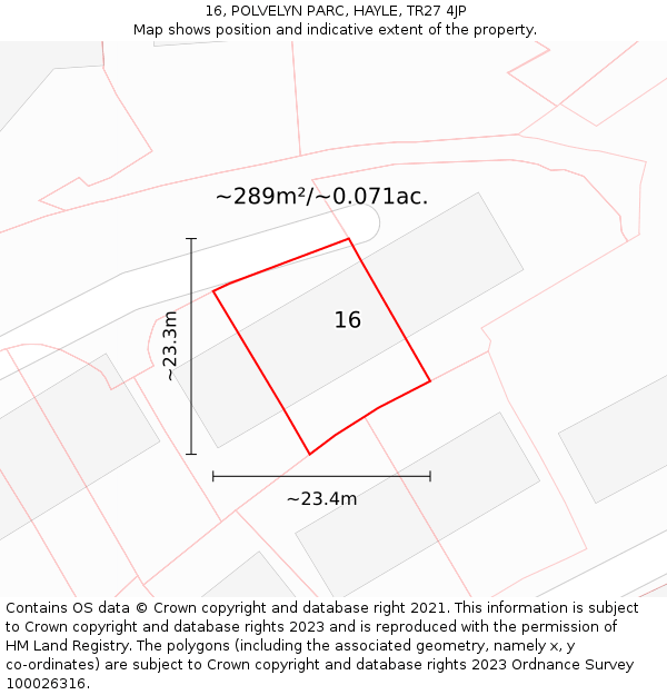 16, POLVELYN PARC, HAYLE, TR27 4JP: Plot and title map