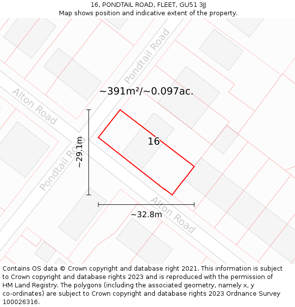 16, PONDTAIL ROAD, FLEET, GU51 3JJ: Plot and title map