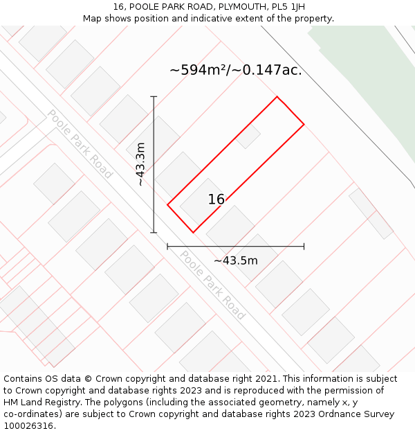 16, POOLE PARK ROAD, PLYMOUTH, PL5 1JH: Plot and title map
