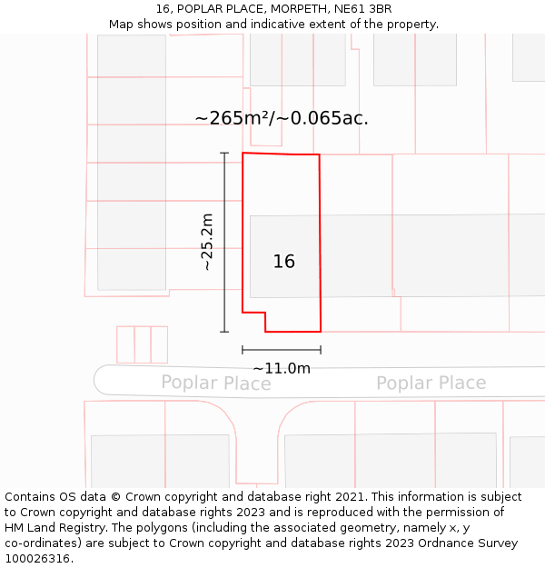 16, POPLAR PLACE, MORPETH, NE61 3BR: Plot and title map