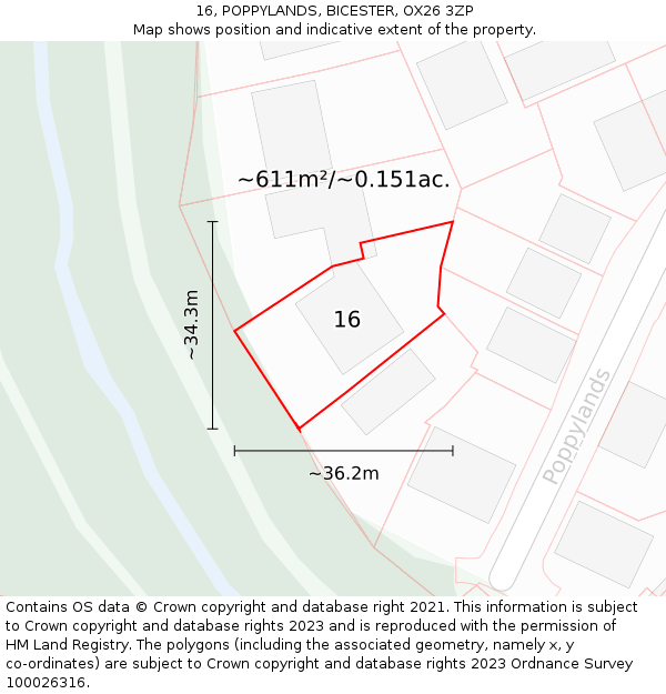 16, POPPYLANDS, BICESTER, OX26 3ZP: Plot and title map