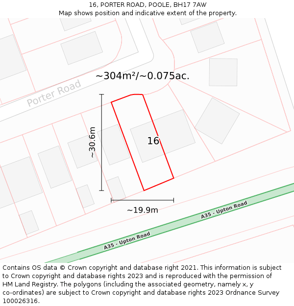 16, PORTER ROAD, POOLE, BH17 7AW: Plot and title map