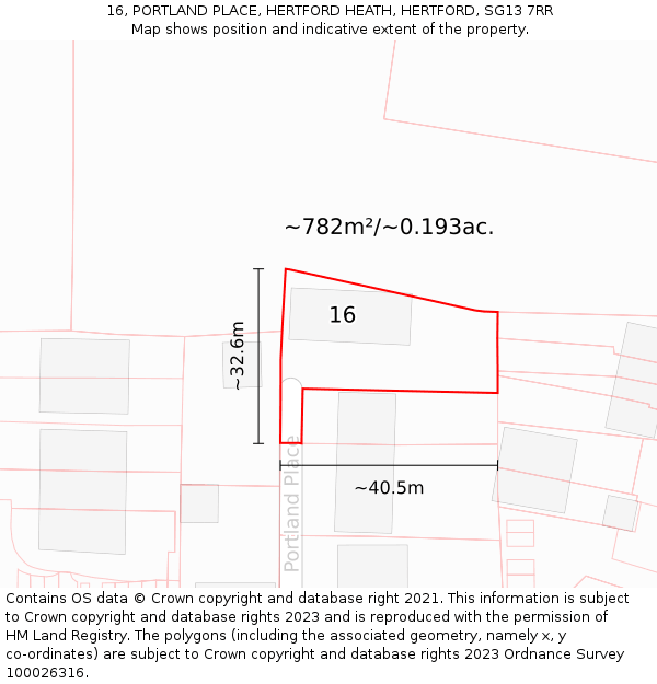 16, PORTLAND PLACE, HERTFORD HEATH, HERTFORD, SG13 7RR: Plot and title map