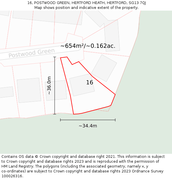 16, POSTWOOD GREEN, HERTFORD HEATH, HERTFORD, SG13 7QJ: Plot and title map