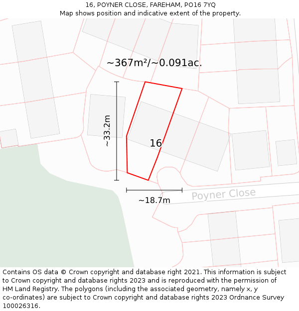 16, POYNER CLOSE, FAREHAM, PO16 7YQ: Plot and title map