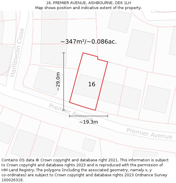 16, PREMIER AVENUE, ASHBOURNE, DE6 1LH: Plot and title map