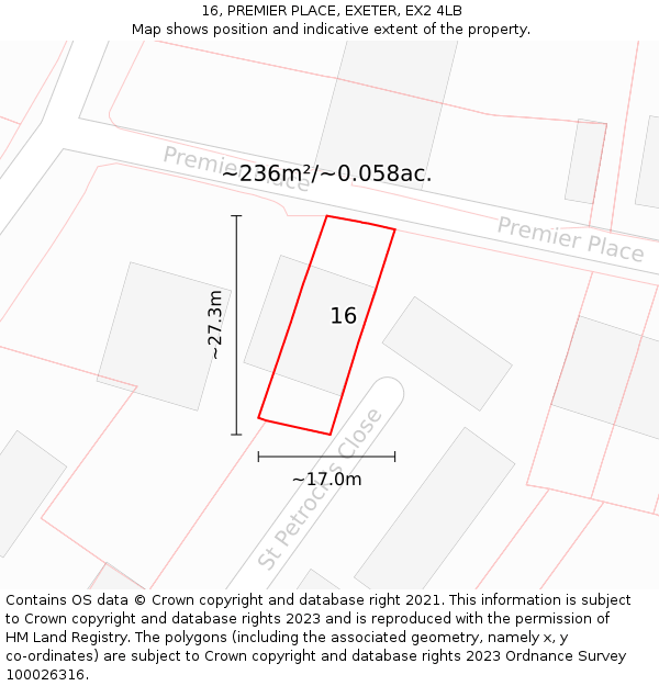 16, PREMIER PLACE, EXETER, EX2 4LB: Plot and title map