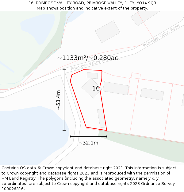 16, PRIMROSE VALLEY ROAD, PRIMROSE VALLEY, FILEY, YO14 9QR: Plot and title map