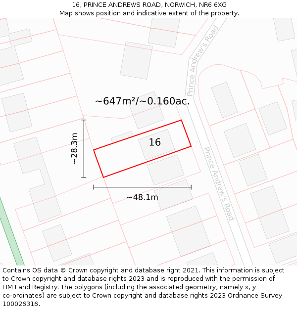 16, PRINCE ANDREWS ROAD, NORWICH, NR6 6XG: Plot and title map