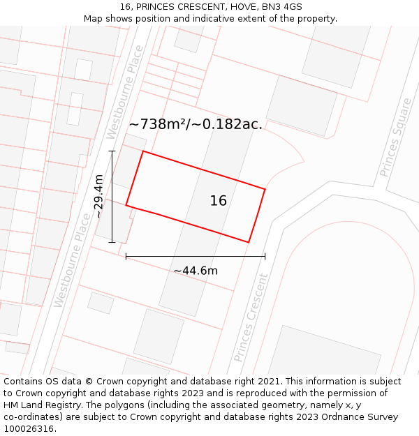 16, PRINCES CRESCENT, HOVE, BN3 4GS: Plot and title map