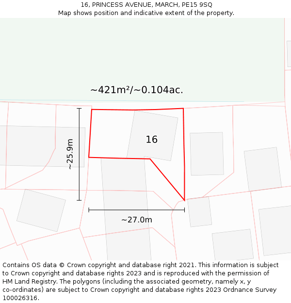 16, PRINCESS AVENUE, MARCH, PE15 9SQ: Plot and title map