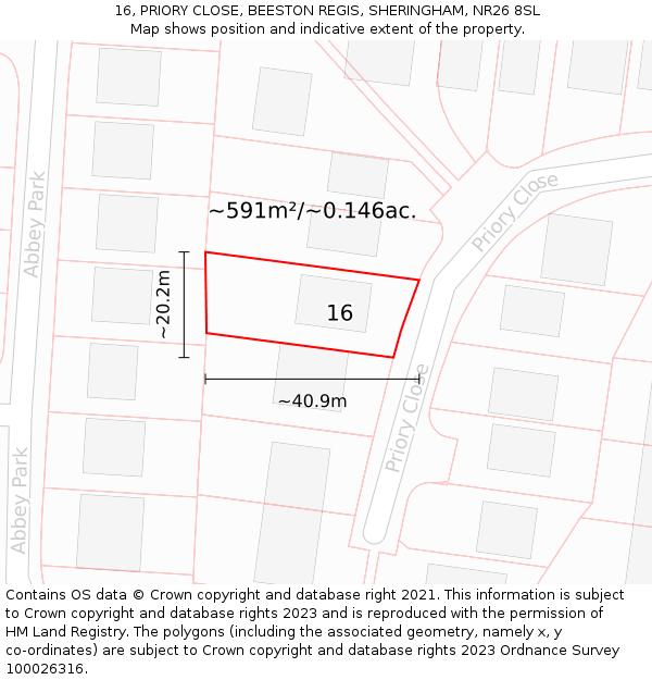 16, PRIORY CLOSE, BEESTON REGIS, SHERINGHAM, NR26 8SL: Plot and title map