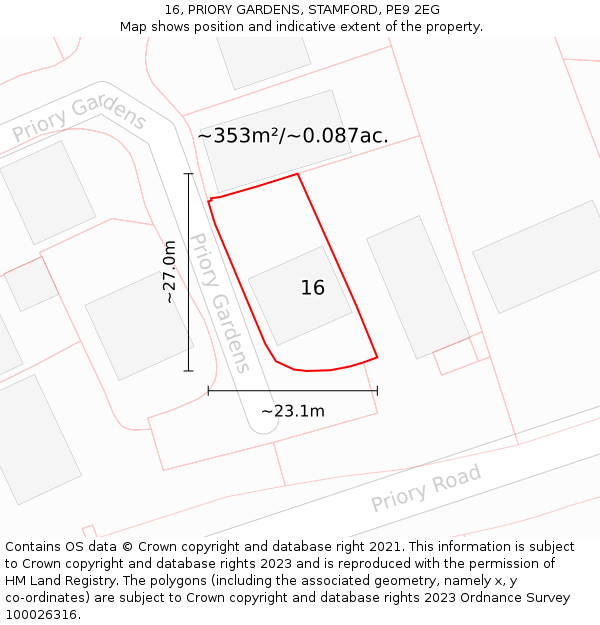 16, PRIORY GARDENS, STAMFORD, PE9 2EG: Plot and title map