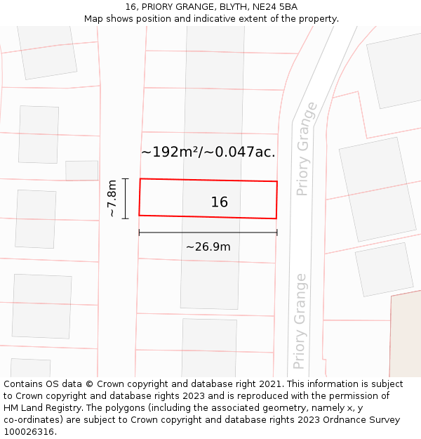 16, PRIORY GRANGE, BLYTH, NE24 5BA: Plot and title map