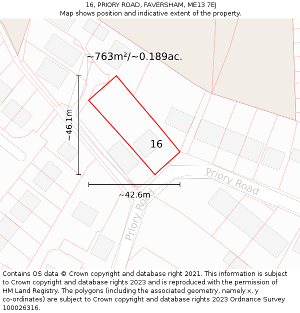 16, PRIORY ROAD, FAVERSHAM, ME13 7EJ: Plot and title map
