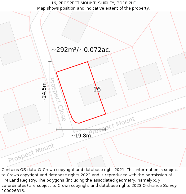 16, PROSPECT MOUNT, SHIPLEY, BD18 2LE: Plot and title map