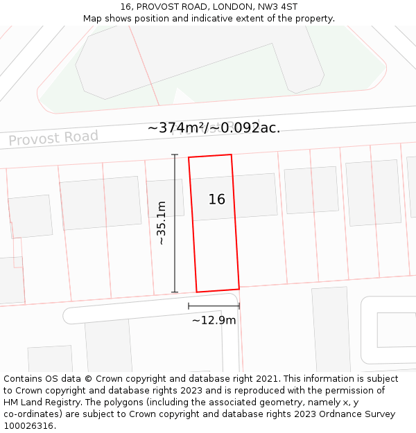 16, PROVOST ROAD, LONDON, NW3 4ST: Plot and title map