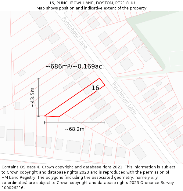 16, PUNCHBOWL LANE, BOSTON, PE21 8HU: Plot and title map