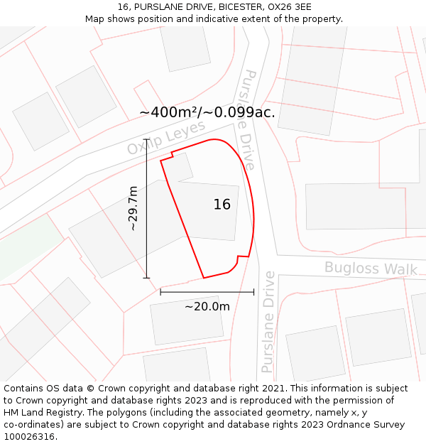 16, PURSLANE DRIVE, BICESTER, OX26 3EE: Plot and title map