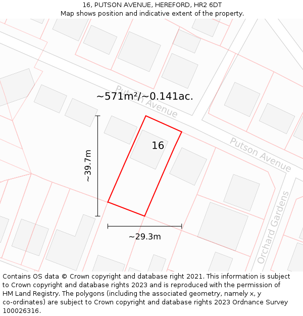 16, PUTSON AVENUE, HEREFORD, HR2 6DT: Plot and title map