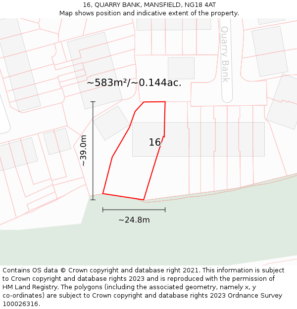 16, QUARRY BANK, MANSFIELD, NG18 4AT: Plot and title map