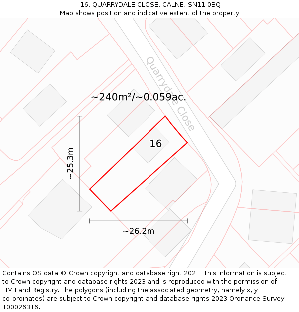 16, QUARRYDALE CLOSE, CALNE, SN11 0BQ: Plot and title map