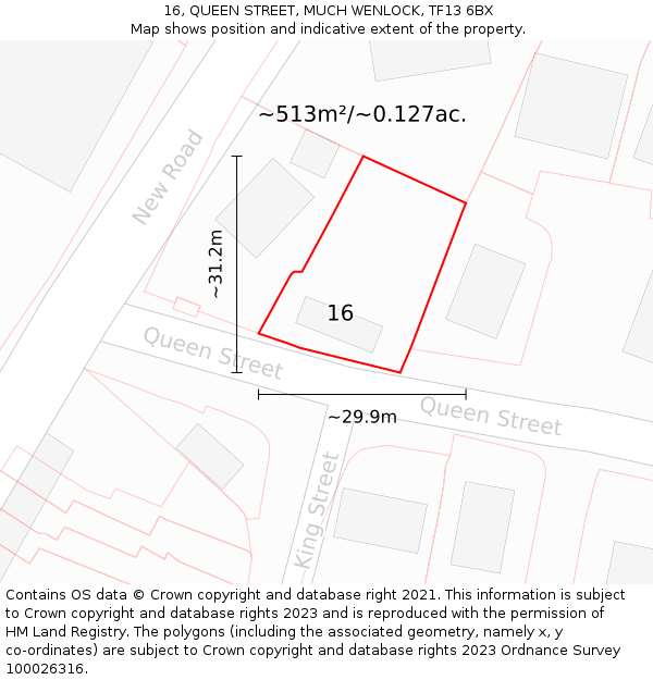 16, QUEEN STREET, MUCH WENLOCK, TF13 6BX: Plot and title map