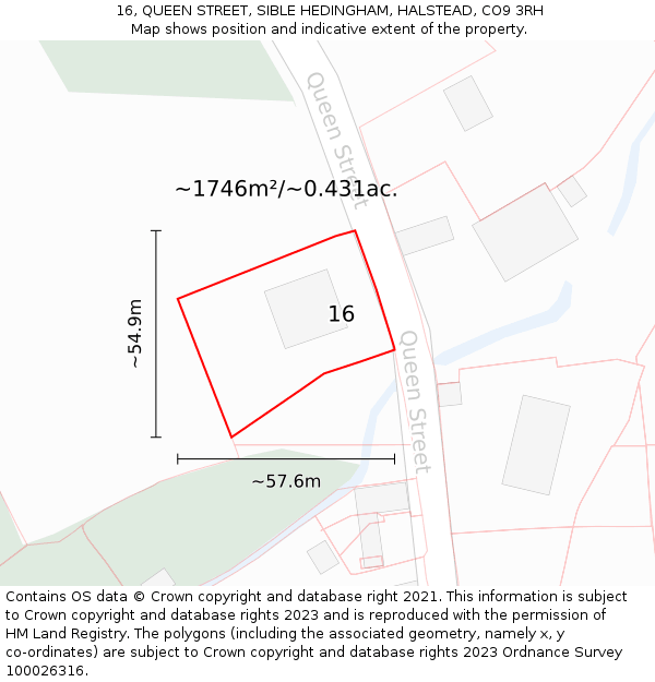 16, QUEEN STREET, SIBLE HEDINGHAM, HALSTEAD, CO9 3RH: Plot and title map