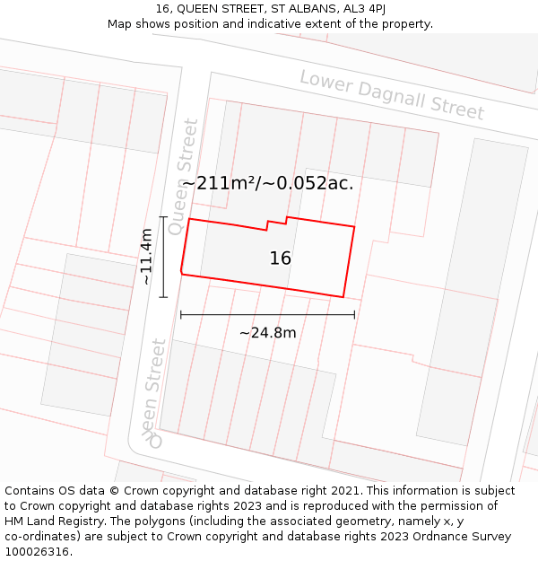 16, QUEEN STREET, ST ALBANS, AL3 4PJ: Plot and title map
