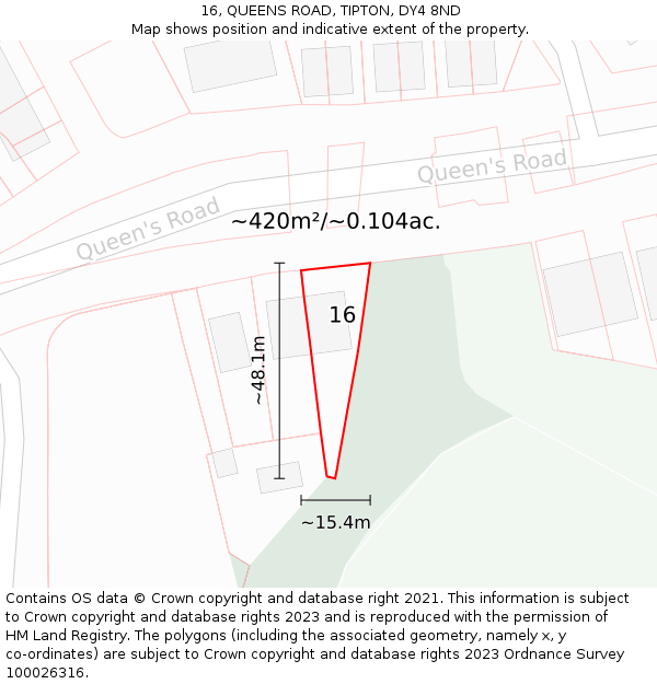 16, QUEENS ROAD, TIPTON, DY4 8ND: Plot and title map
