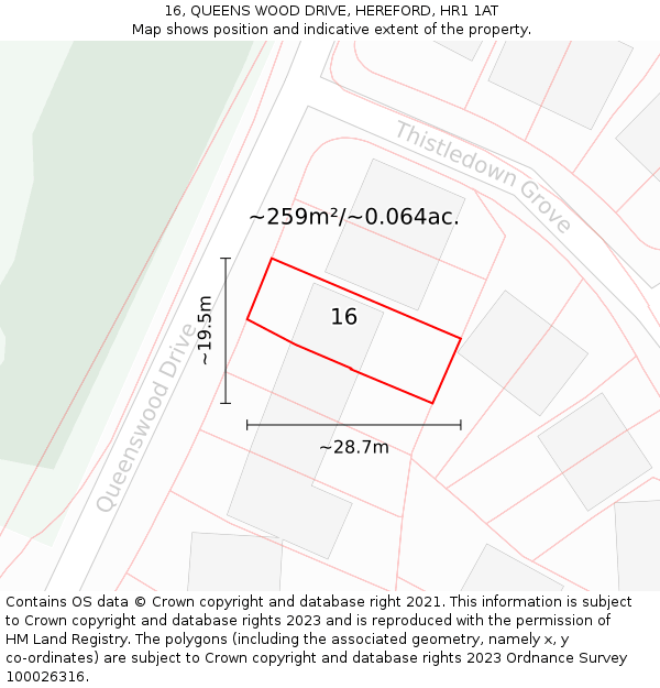 16, QUEENS WOOD DRIVE, HEREFORD, HR1 1AT: Plot and title map