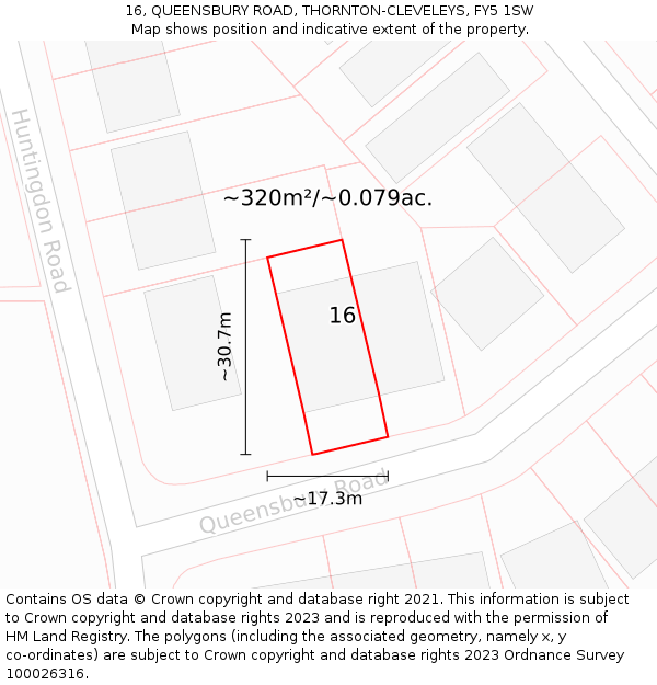 16, QUEENSBURY ROAD, THORNTON-CLEVELEYS, FY5 1SW: Plot and title map